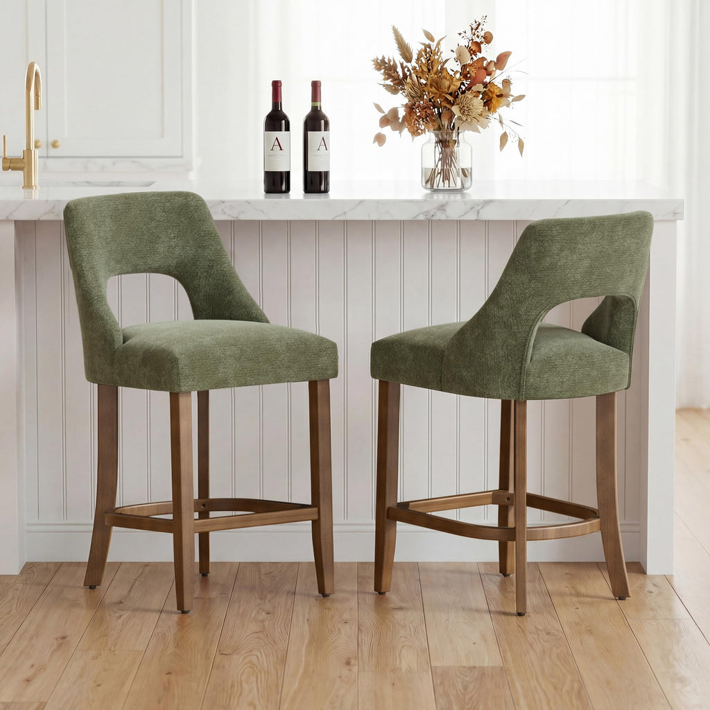 UVV Bar Stools, Upholstered Counter Height Bar Stools, Modern Counter Stools with Wood Legs for Kitchen Island Dining Room Bar