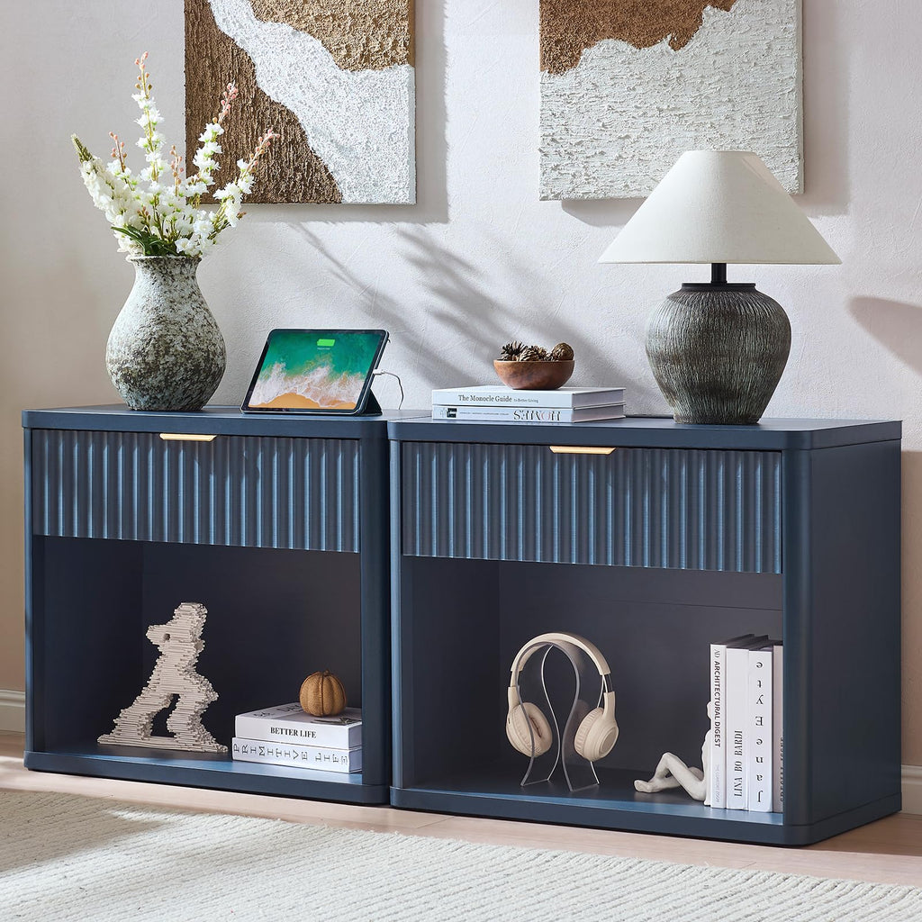 LEYAOYAO Wide Fluted Nightstand for Large Spaces