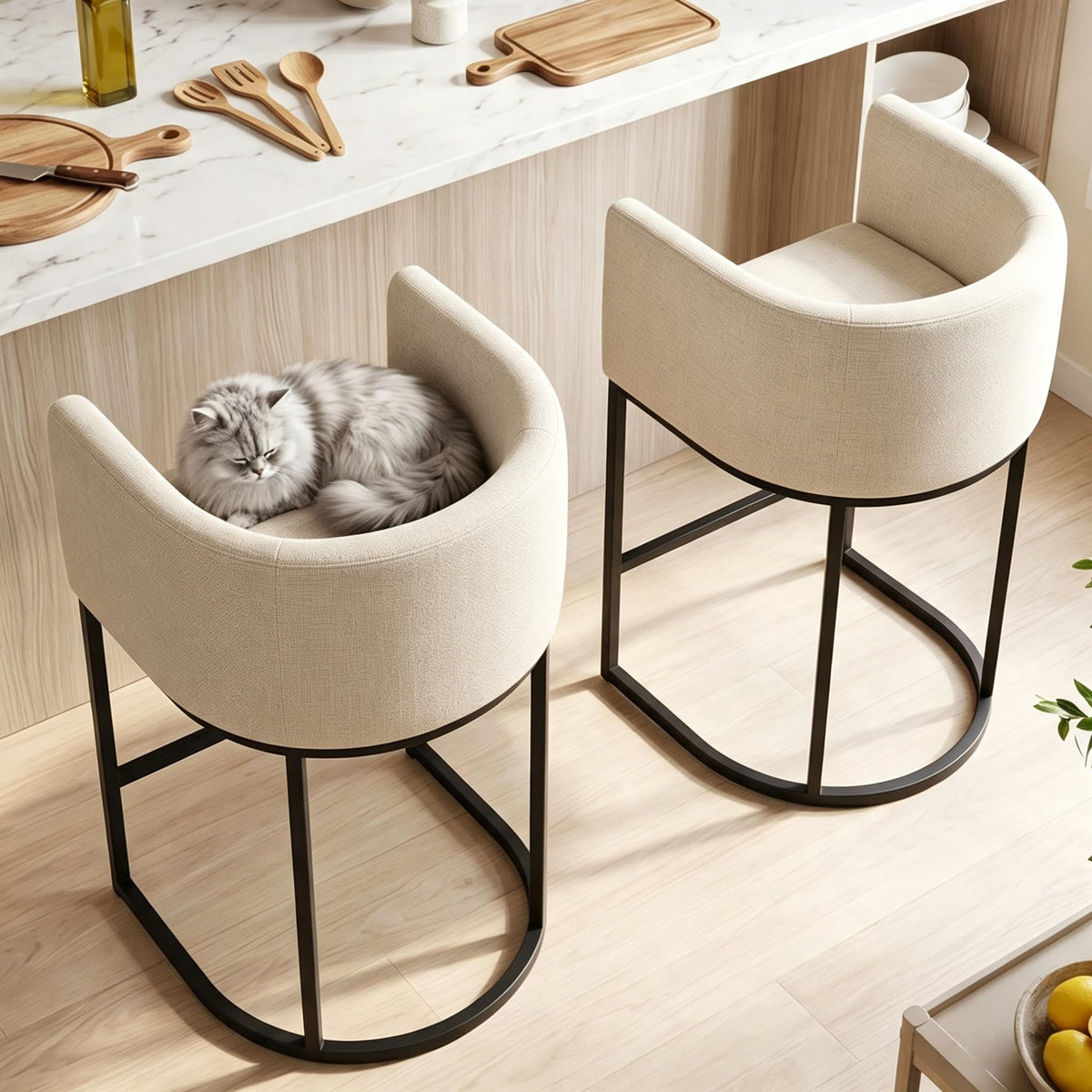 VATROS 26" H Counter Height Bar Stools, Modern Barrel Counter Stools with Backrest and Arms, Faux Leather Upholstered Accent Barstools for Kitchen Island,Support 450 LBS