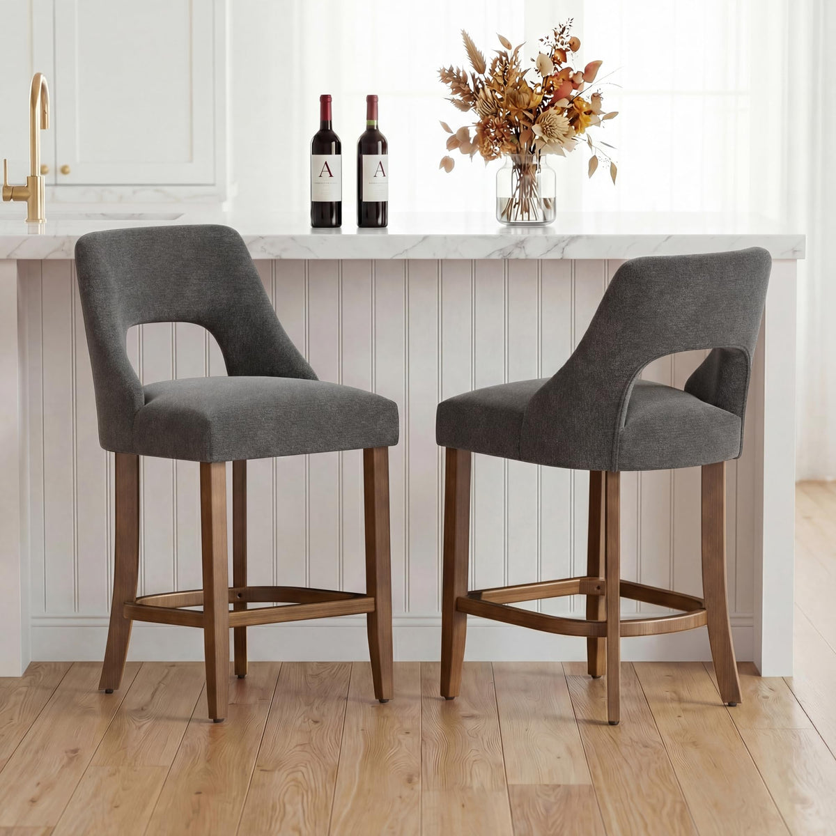 UVV Bar Stools, Upholstered Counter Height Bar Stools, Modern Counter Stools with Wood Legs for Kitchen Island Dining Room Bar