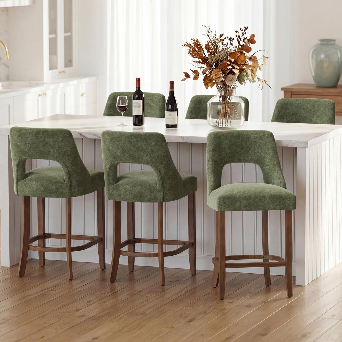 UVV Bar Stools, Upholstered Counter Height Bar Stools, Modern Counter Stools with Wood Legs for Kitchen Island Dining Room Bar