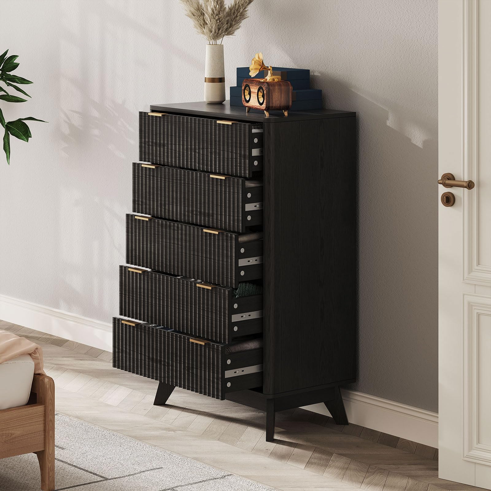 TROJM Fluted Dresser for Bedroom,Curved Edge