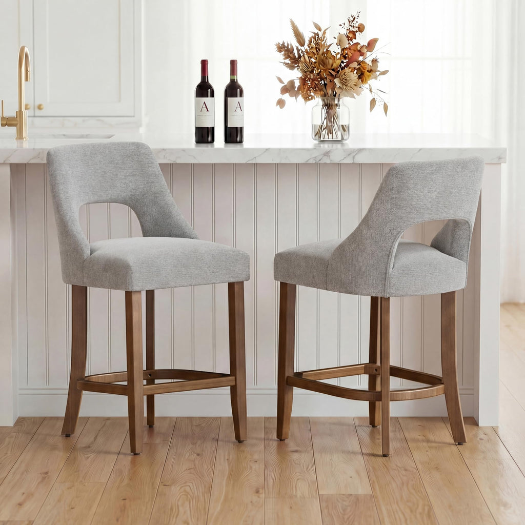 UVV Bar Stools, Upholstered Counter Height Bar Stools, Modern Counter Stools with Wood Legs for Kitchen Island Dining Room Bar