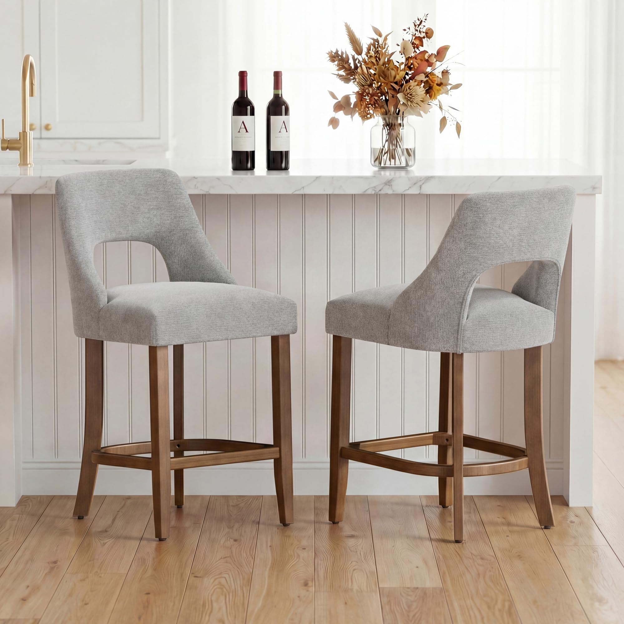 UVV Bar Stools, Upholstered Counter Height Bar Stools, Modern Counter Stools with Wood Legs for Kitchen Island Dining Room Bar