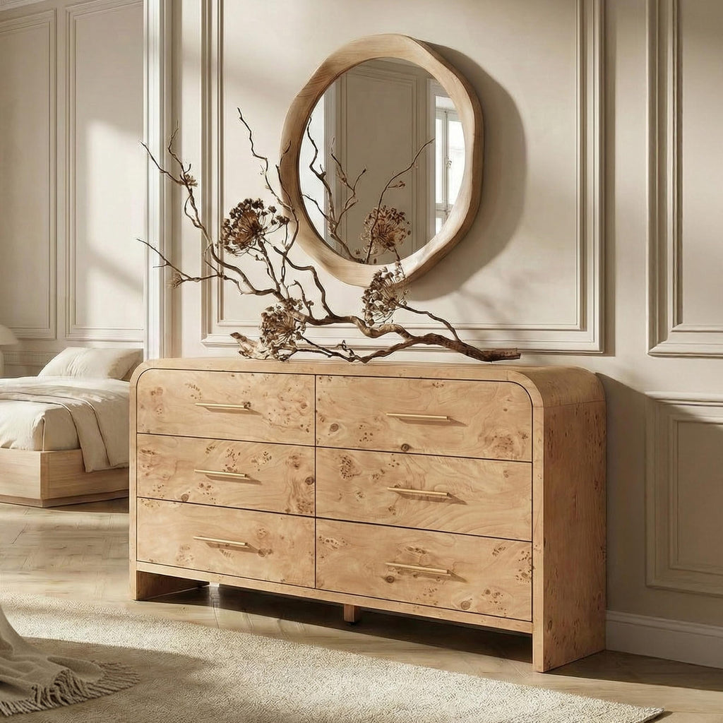 EliteSet Curved Dresser for Bedroom, 63" Large Modern Chest of Drawers, Vanity Desk TV Stand for Living Room, Closet Storage Drawers Organizer Furniture, Nursery, Hallway