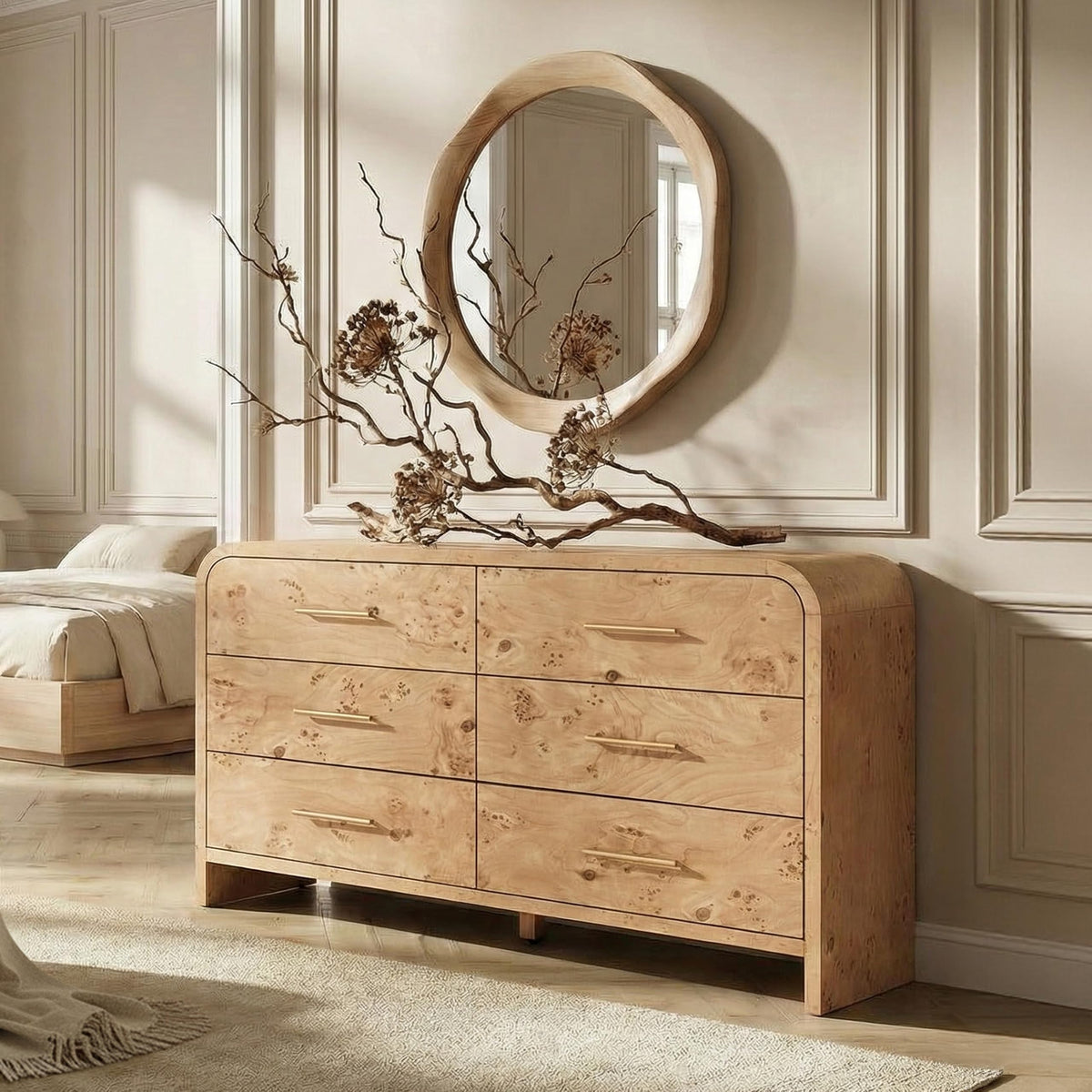 EliteSet Curved Dresser for Bedroom, 63" Large Modern Chest of Drawers, Vanity Desk TV Stand for Living Room, Closet Storage Drawers Organizer Furniture, Nursery, Hallway
