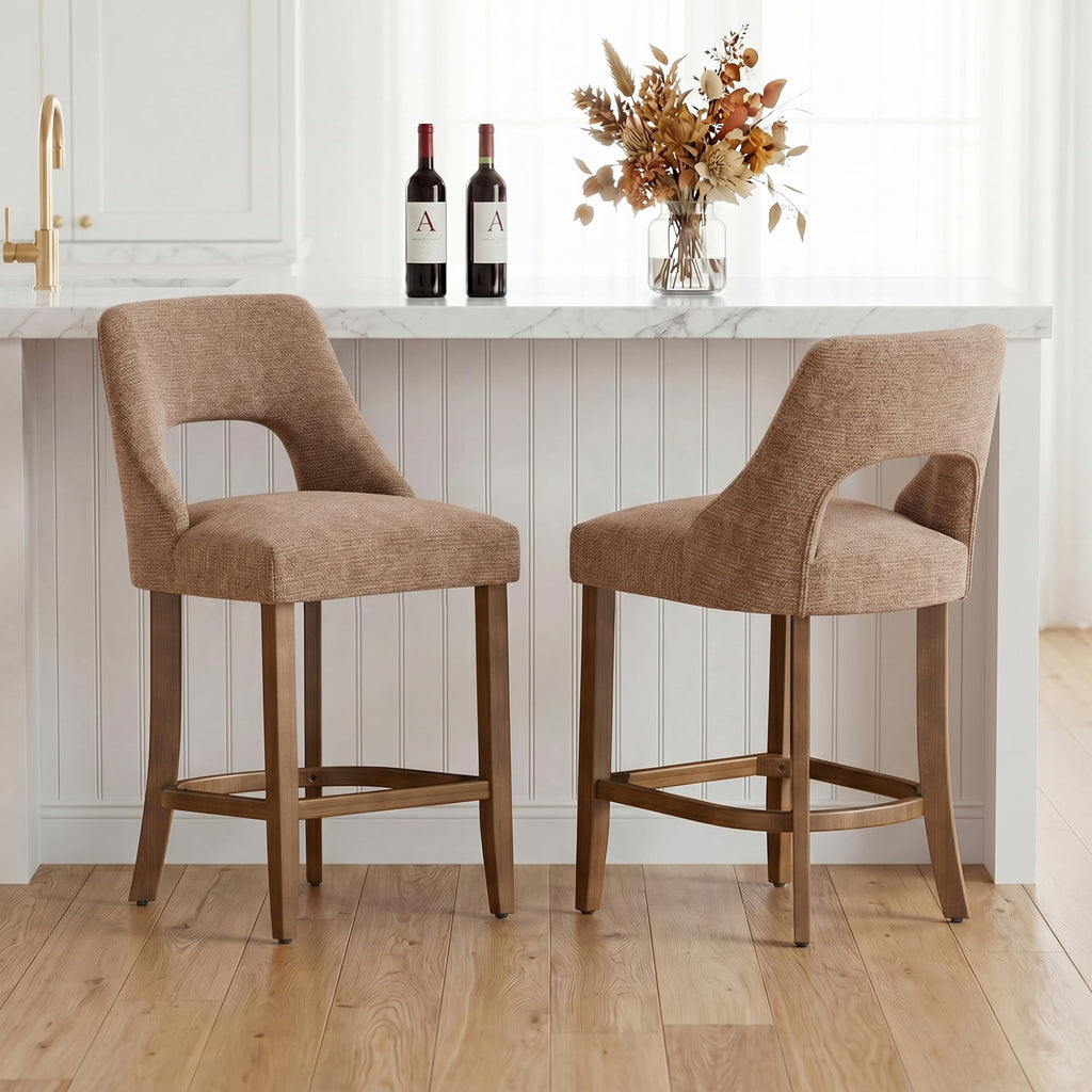 UVV Bar Stools, Upholstered Counter Height Bar Stools, Modern Counter Stools with Wood Legs for Kitchen Island Dining Room Bar