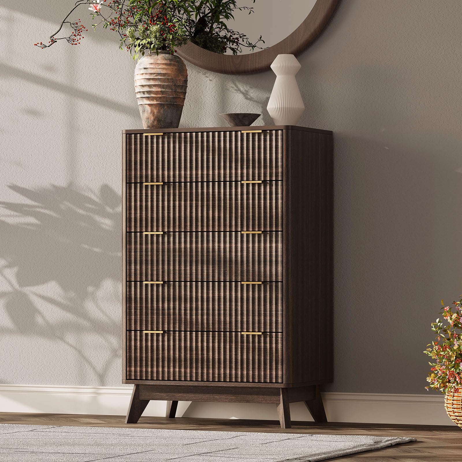 TROJM Fluted Curved-Edge Bedroom Dresser with Storage Drawers