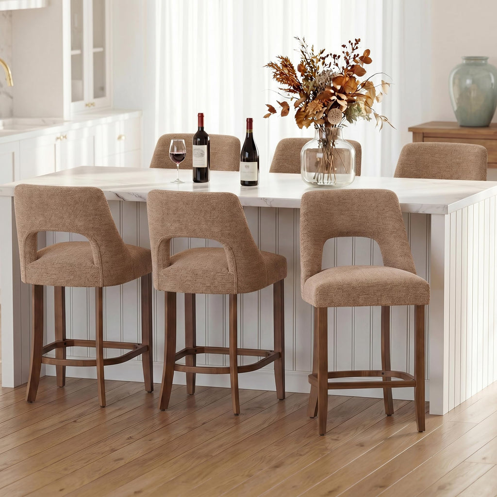 UVV Bar Stools, Upholstered Counter Height Bar Stools, Modern Counter Stools with Wood Legs for Kitchen Island Dining Room Bar