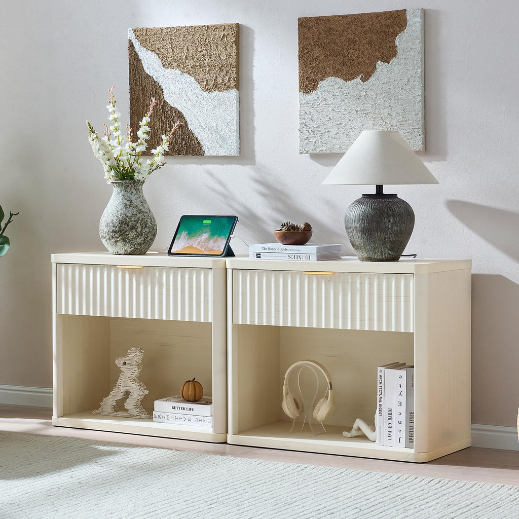 LEYAOYAO Wide Fluted Nightstand for Large Spaces