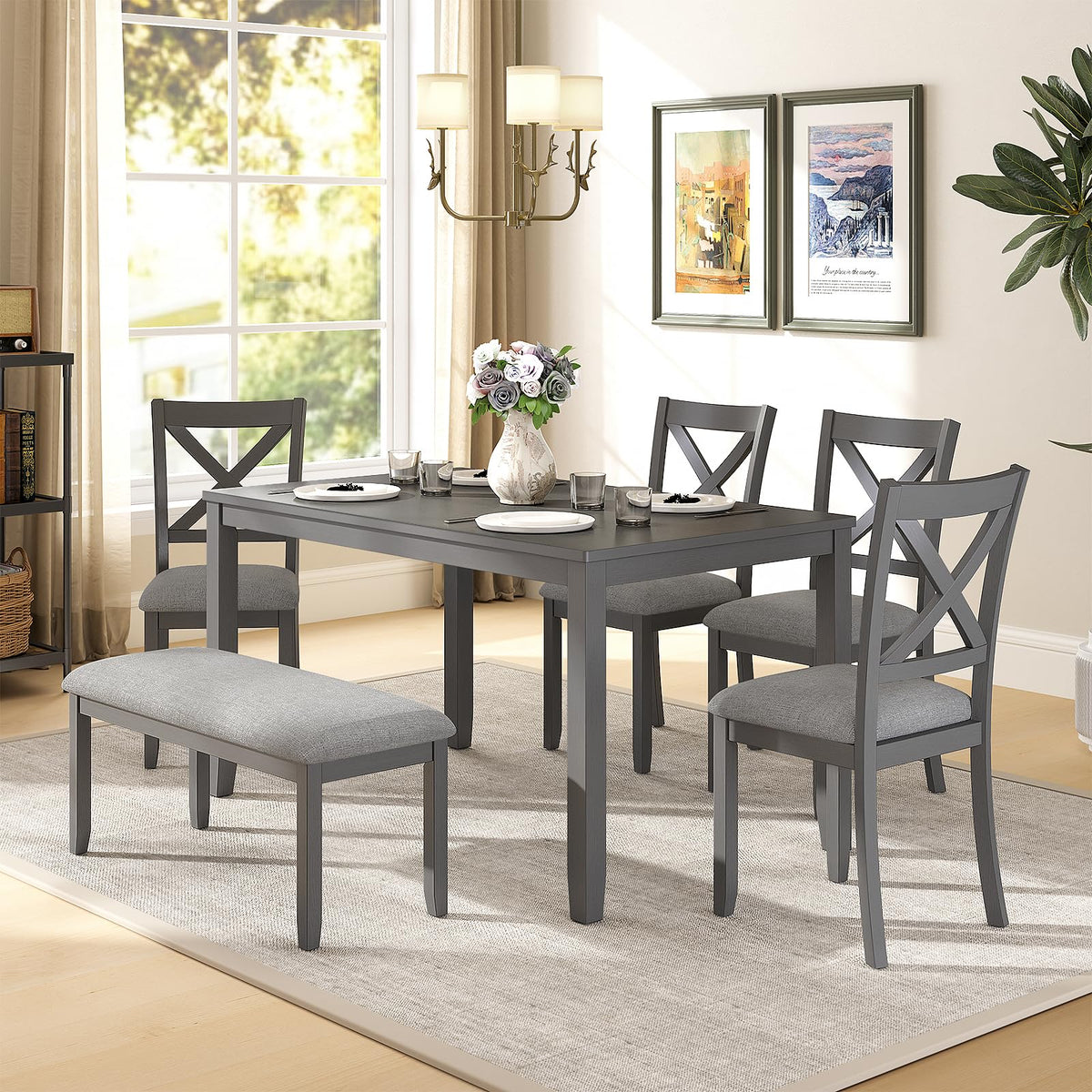 Zevemomo 6-Piece Wooden Dining Set