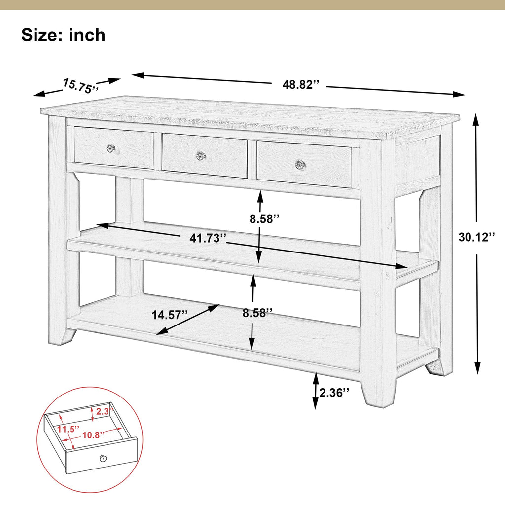 Farmhouse Wood Entryway Console Table 48-Inch Modern Sofa Entry Table with Drawers and Storage Shelves for Entrance Living Room