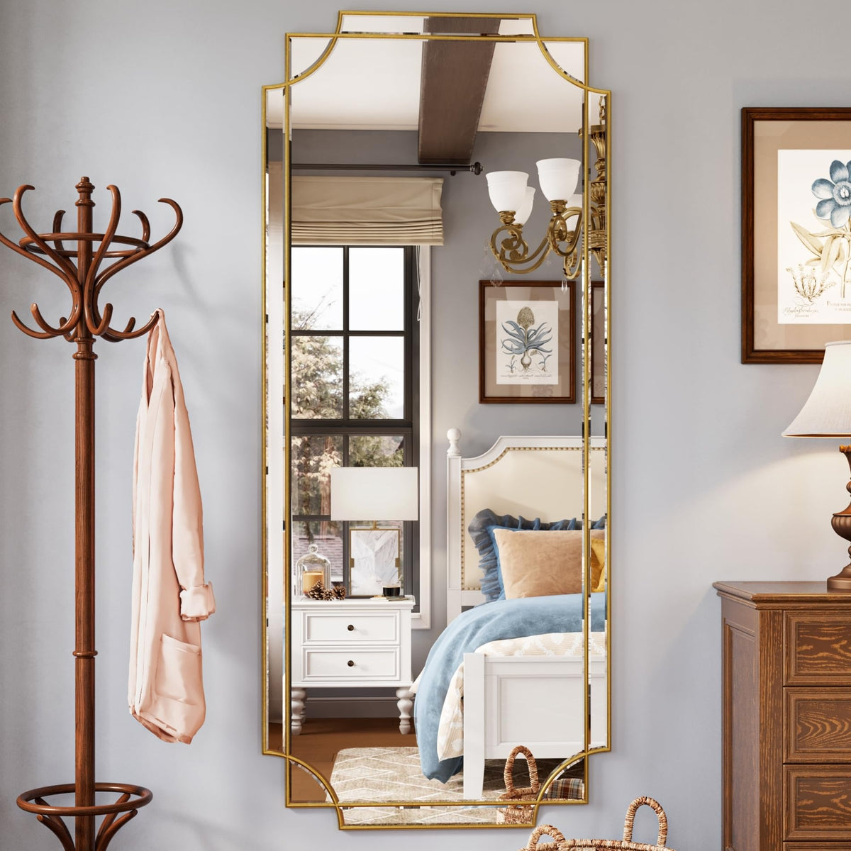 30 x 48-Inch Gold Beveled Wall Mirror for Vanity Decor