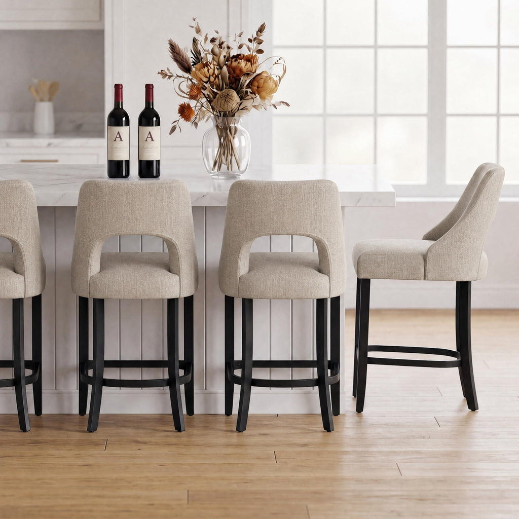 UVV Bar Stools, Upholstered Counter Height Bar Stools, Modern Counter Stools with Wood Legs for Kitchen Island Dining Room Bar
