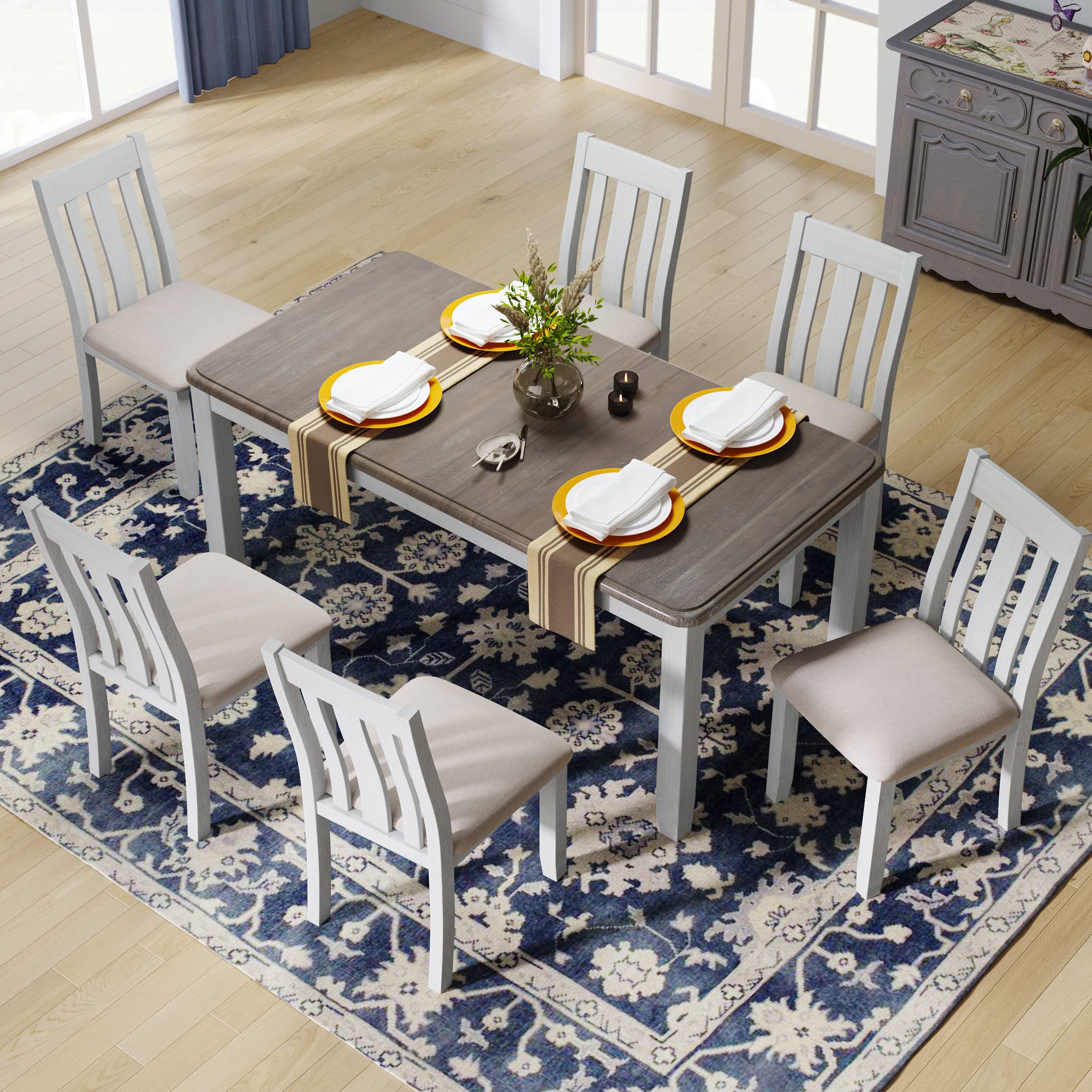 XD Designs 6-Piece Farmhouse Dining Set with Bench & Chairs