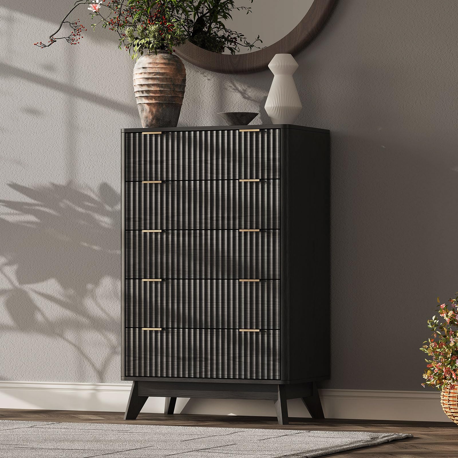 TROJM Fluted Curved-Edge Bedroom Dresser with Storage Drawers