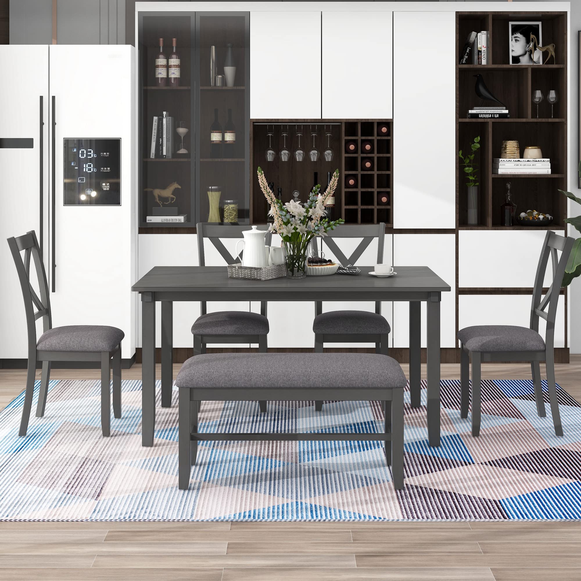 XD Designs 6-Piece Farmhouse Dining Set with Bench & Chairs