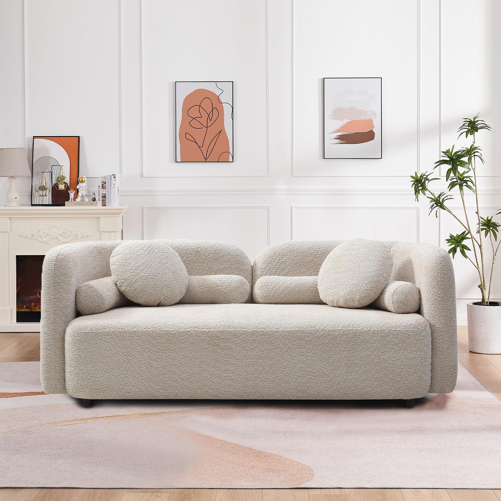 Modern Japandi Boucle Sofa Couch with Curved Silhouette, Upholstered Cloud Seating for Living Room, Apartment, Office, Lounge,Deep Seat Sectional Accent Furniture