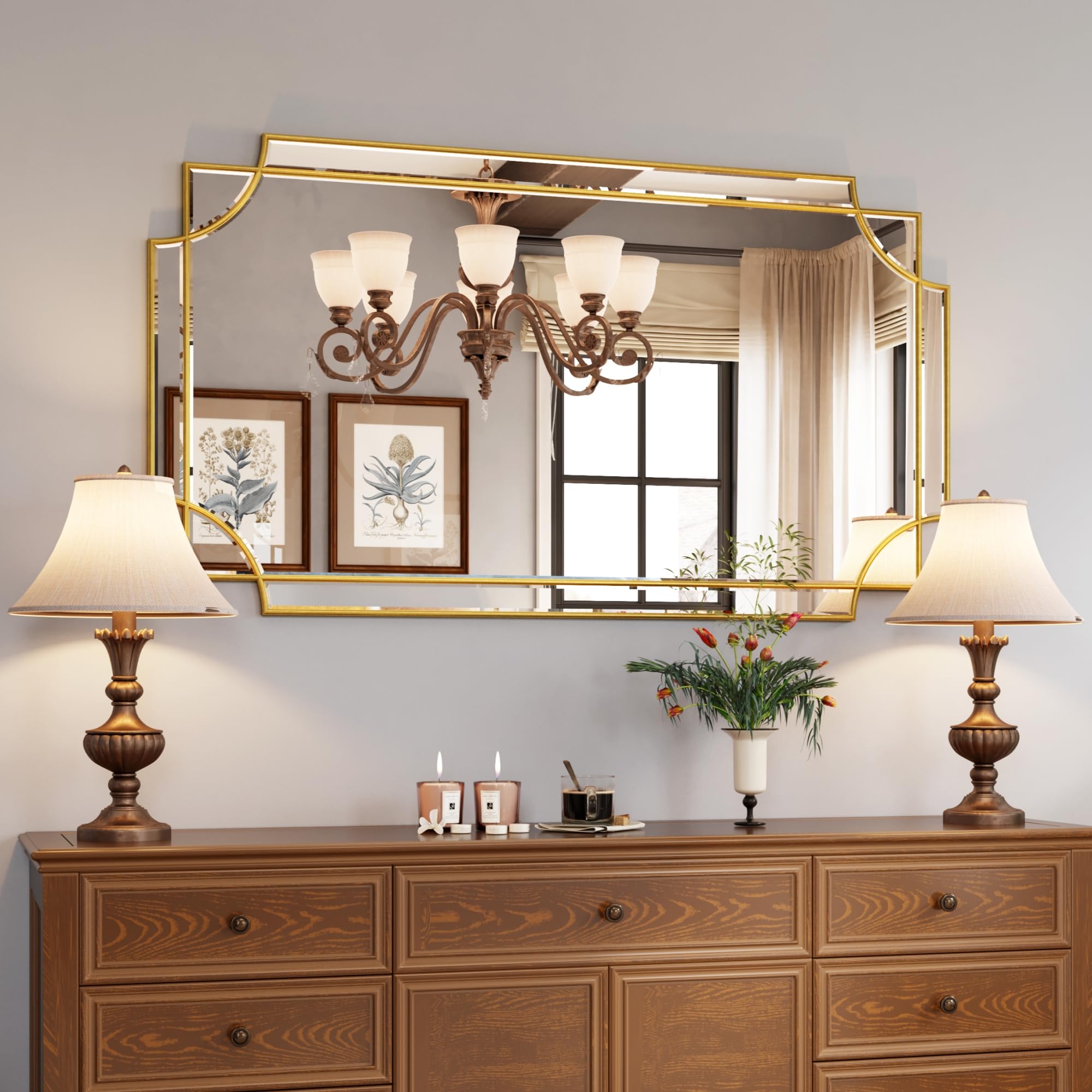 30 x 48-Inch Gold Beveled Wall Mirror for Vanity Decor