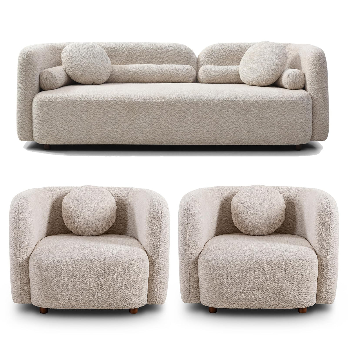 Modern Japandi Bouclé Curved Sofa with Deep Cloud Seating