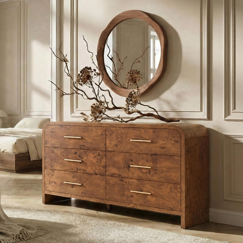 EliteSet Curved Dresser for Bedroom, 63" Large Modern Chest of Drawers, Vanity Desk TV Stand for Living Room, Closet Storage Drawers Organizer Furniture, Nursery, Hallway