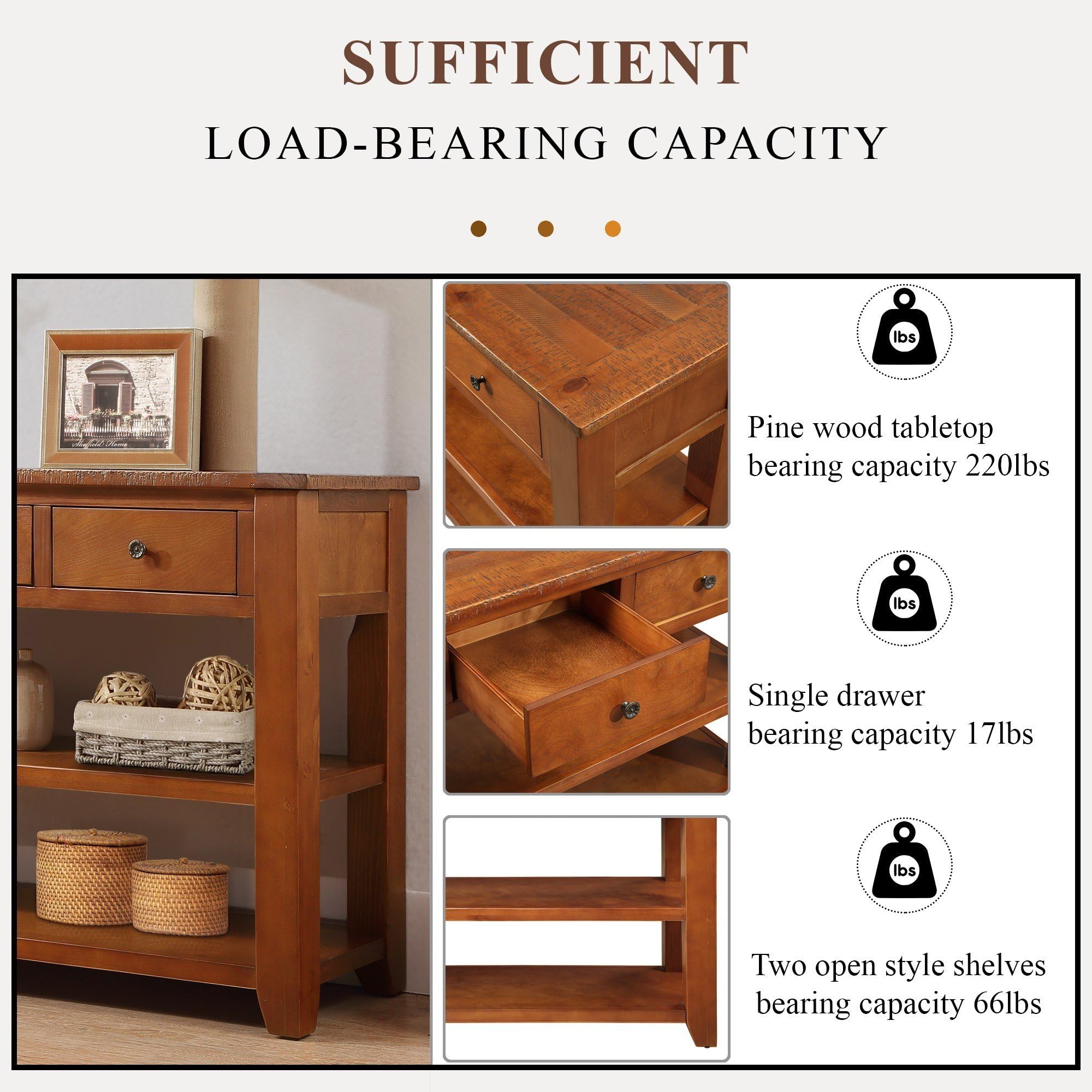 Farmhouse Wood Entryway Console Table 48-Inch Modern Sofa Entry Table with Drawers and Storage Shelves for Entrance Living Room