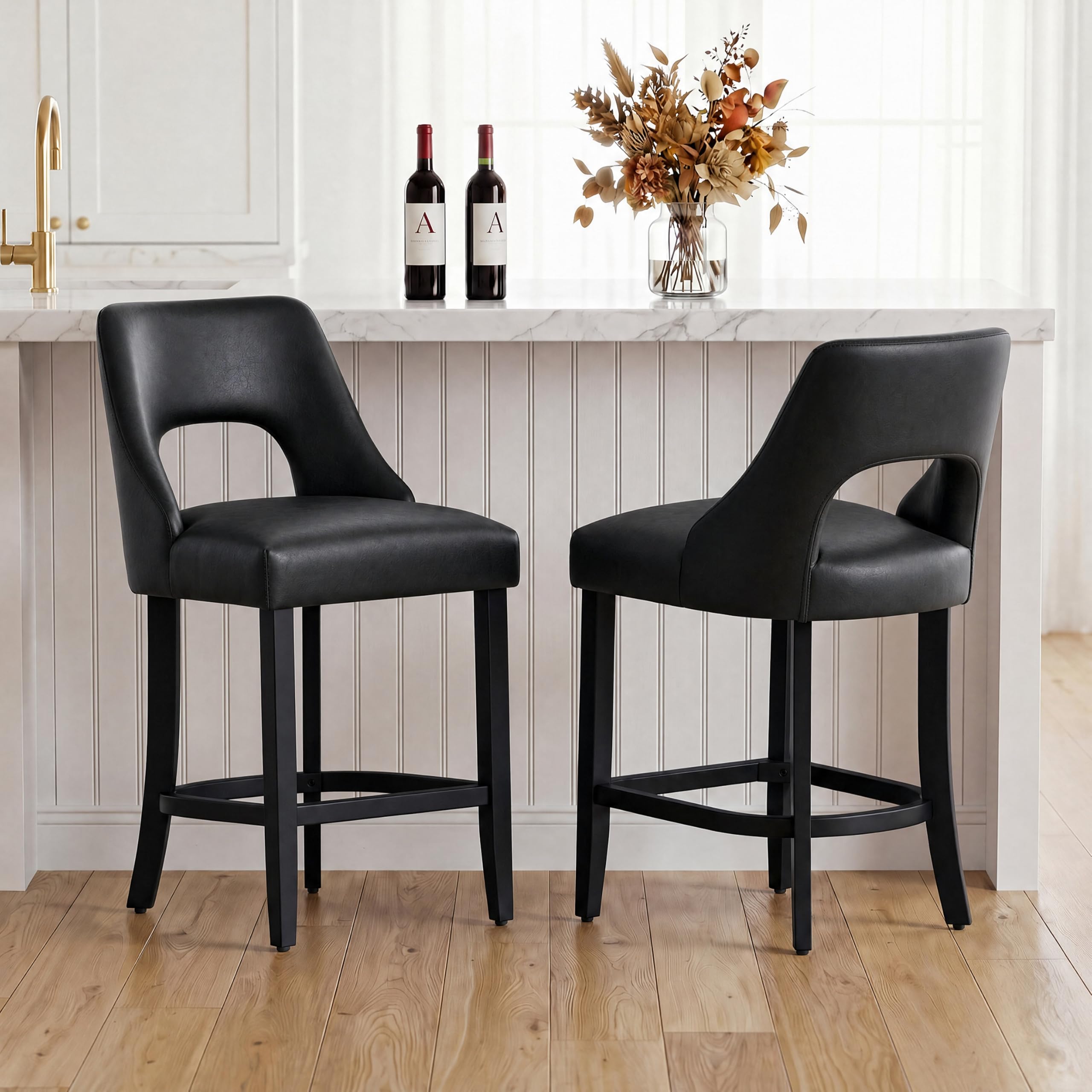 UVV Bar Stools, Upholstered Counter Height Bar Stools, Modern Counter Stools with Wood Legs for Kitchen Island Dining Room Bar