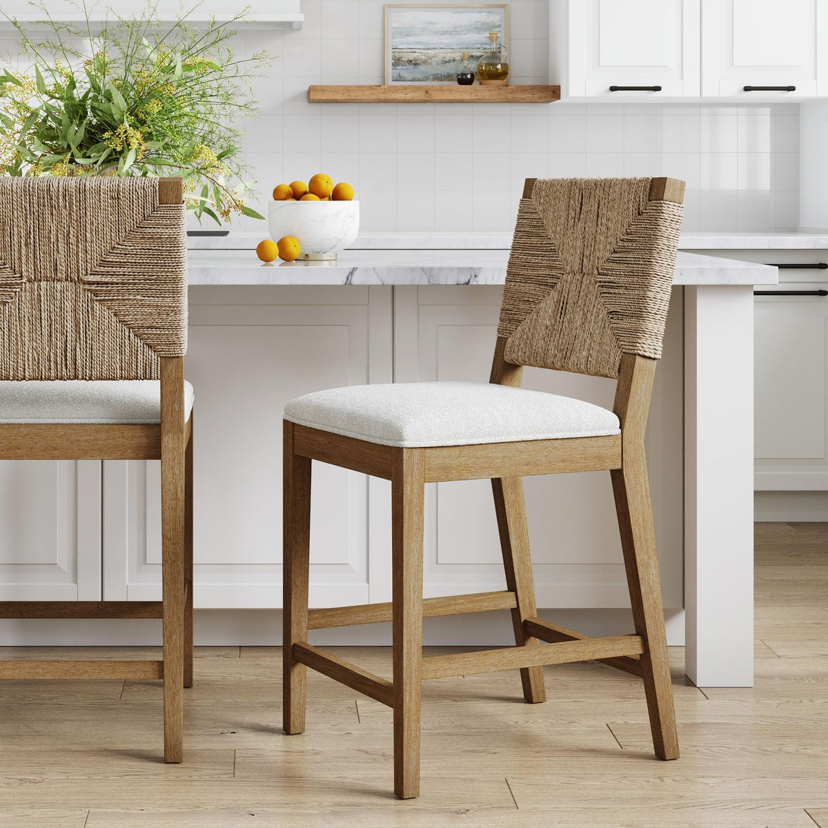 Nathan James Bohemian Bouclé Upholstered Bar Stool
