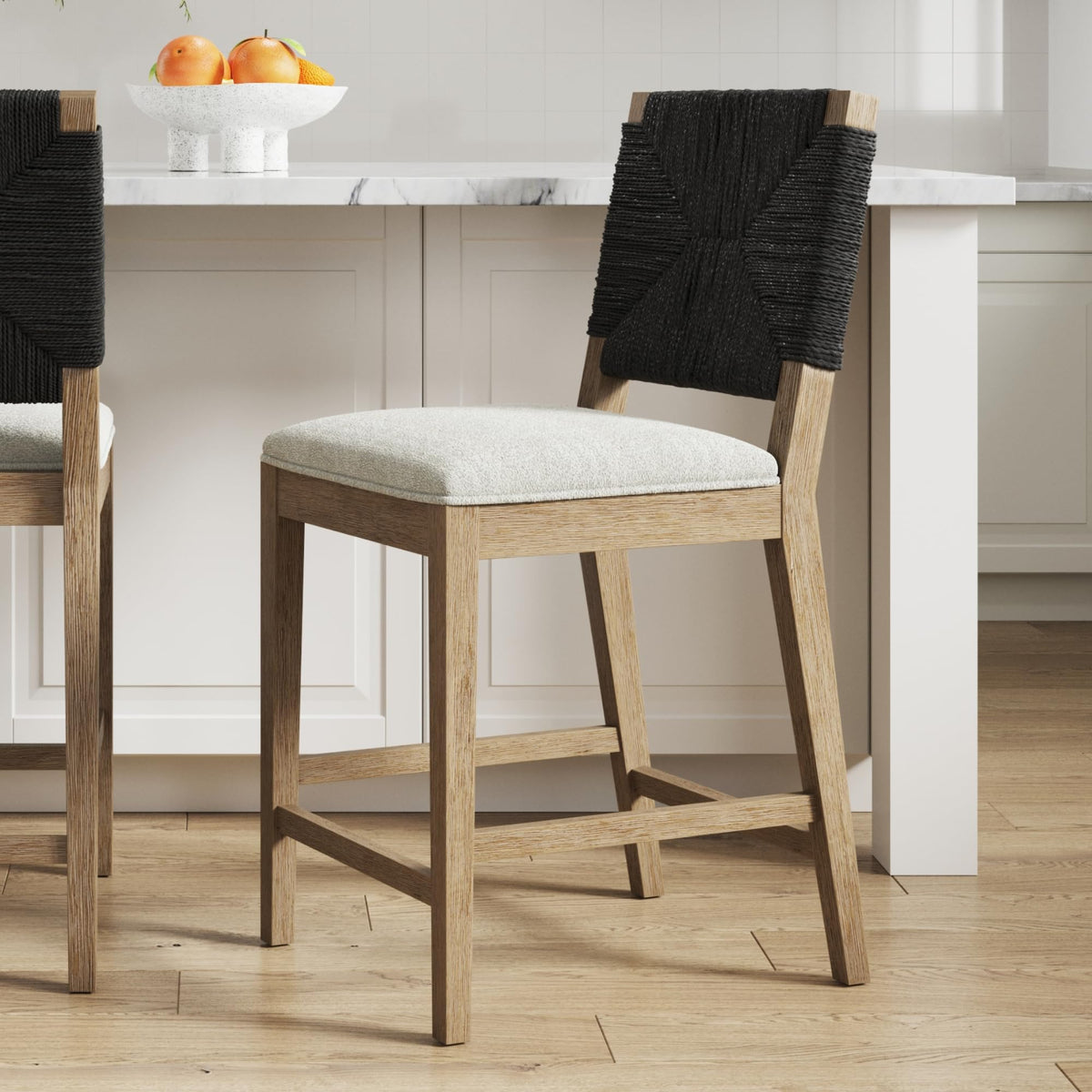Nathan James Bohemian Bouclé Upholstered Bar Stool