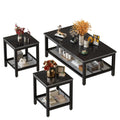 Lamerge 3 Pieces Living Room Table Set, Industrial Coffee Table with 2 Square End Side Tables, Coffee Table Set with Metal Frame for Apartment Home Office