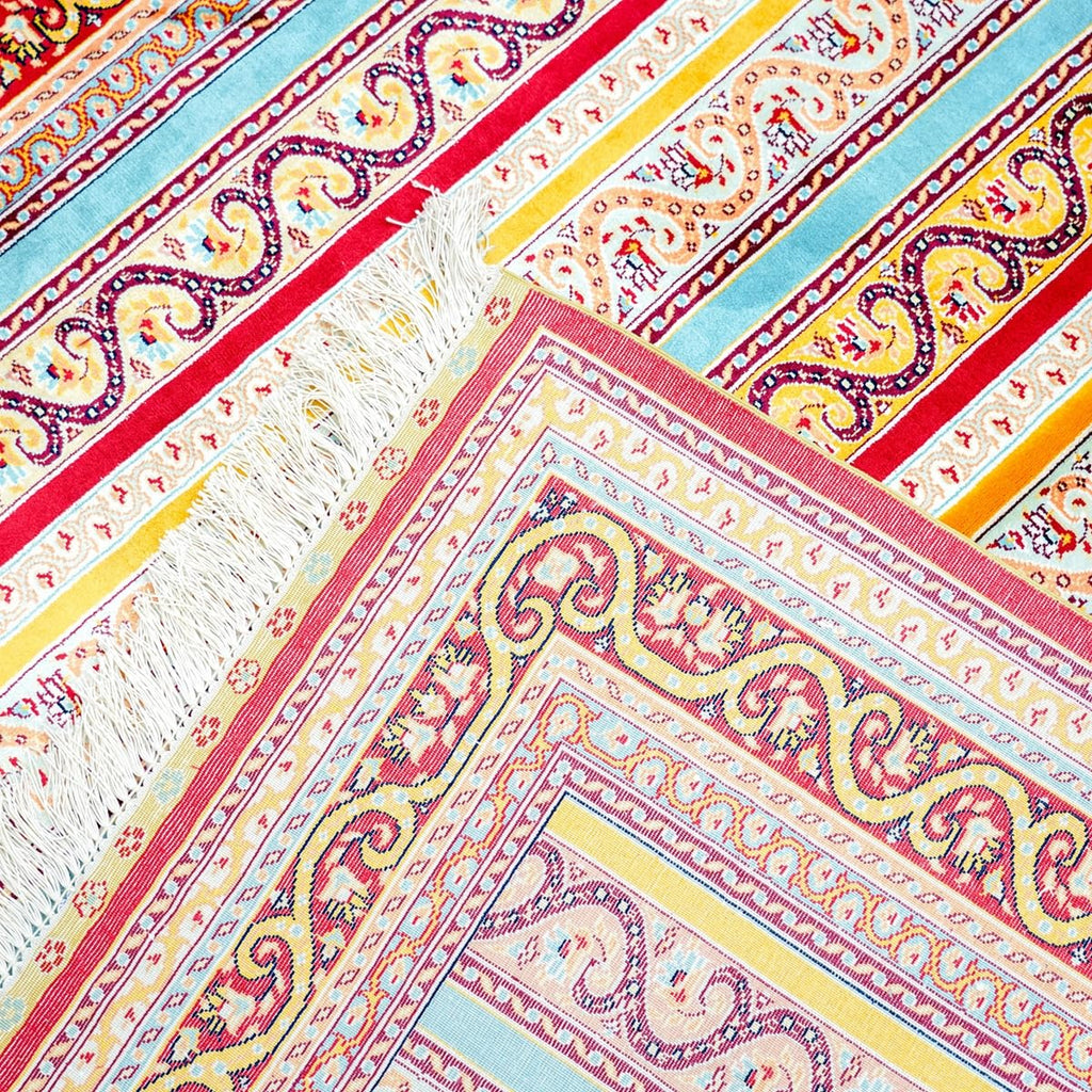 Hand-Knotted Silk Striped Floral Area Rug, 4 x 6 ft
