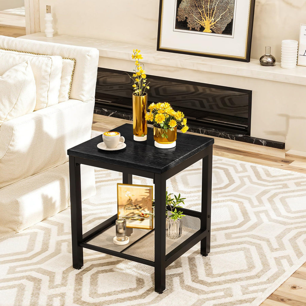 Lamerge 3 Pieces Living Room Table Set, Industrial Coffee Table with 2 Square End Side Tables, Coffee Table Set with Metal Frame for Apartment Home Office