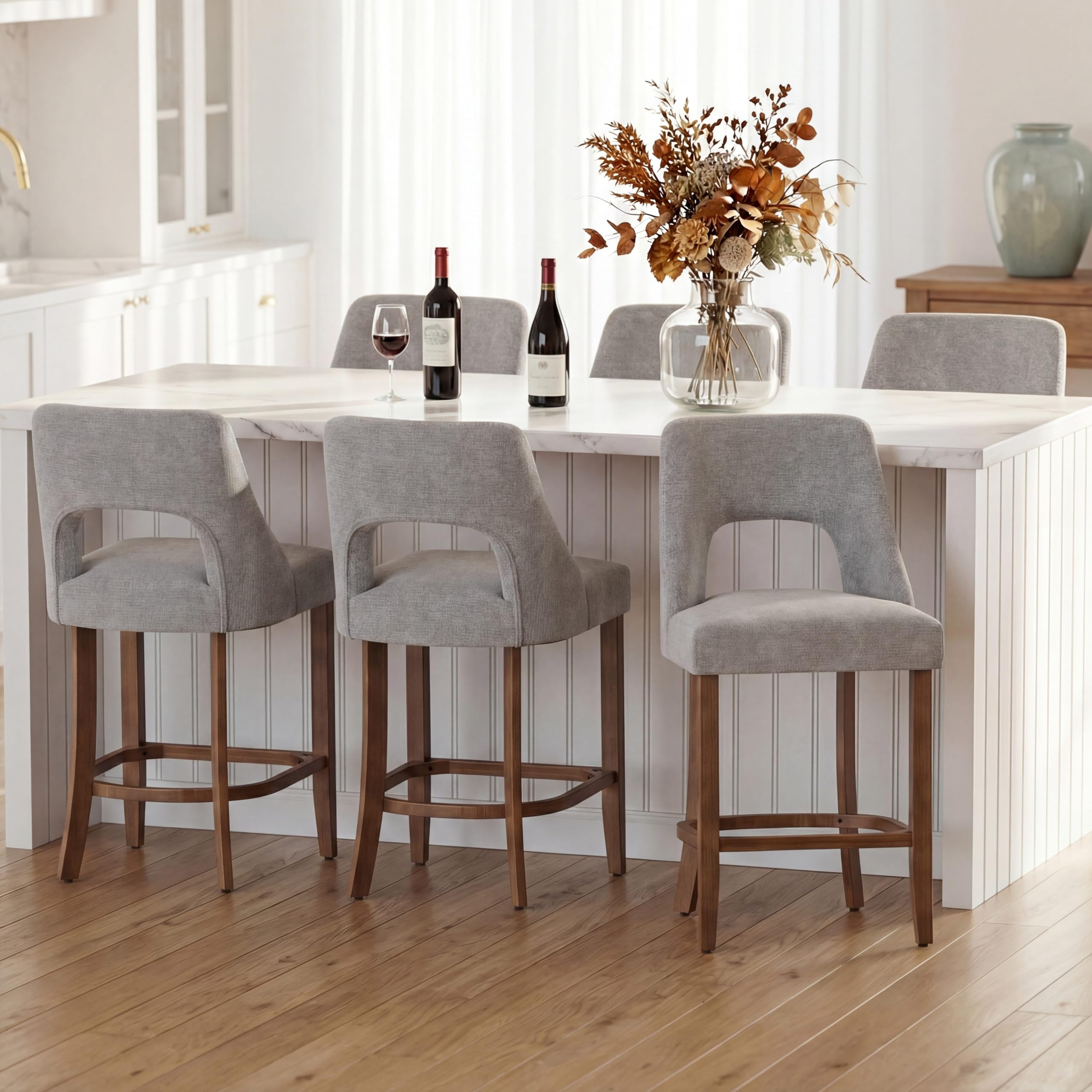 UVV Bar Stools, Upholstered Counter Height Bar Stools, Modern Counter Stools with Wood Legs for Kitchen Island Dining Room Bar