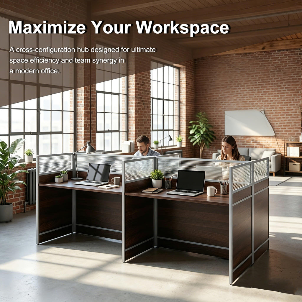Flpolble 4-Person Office Cubicle Workstation Desk with Mute Privacy Panels & Cable Management, Computer Cubicles Desk for Home & Commercial Office Use, White&Black Finish