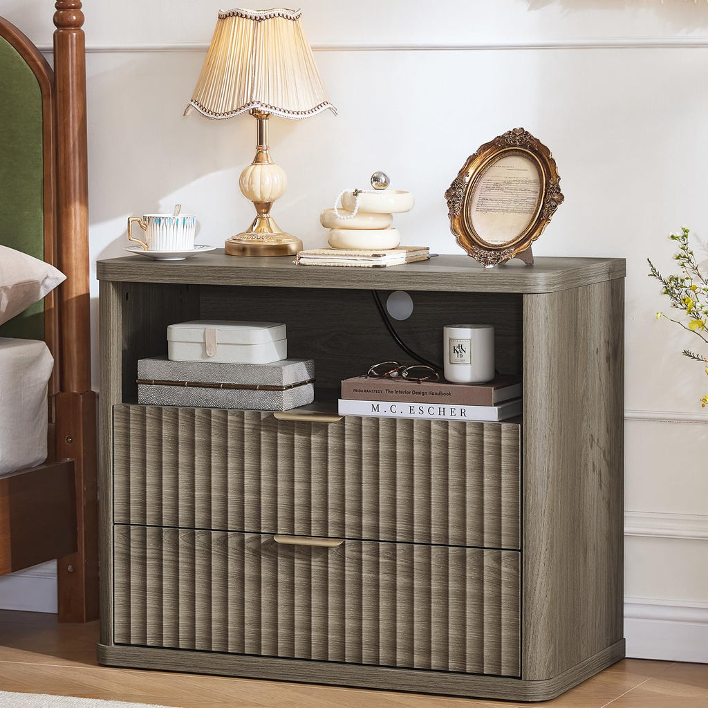 LEYAOYAO Wide Fluted Nightstand for Large Spaces