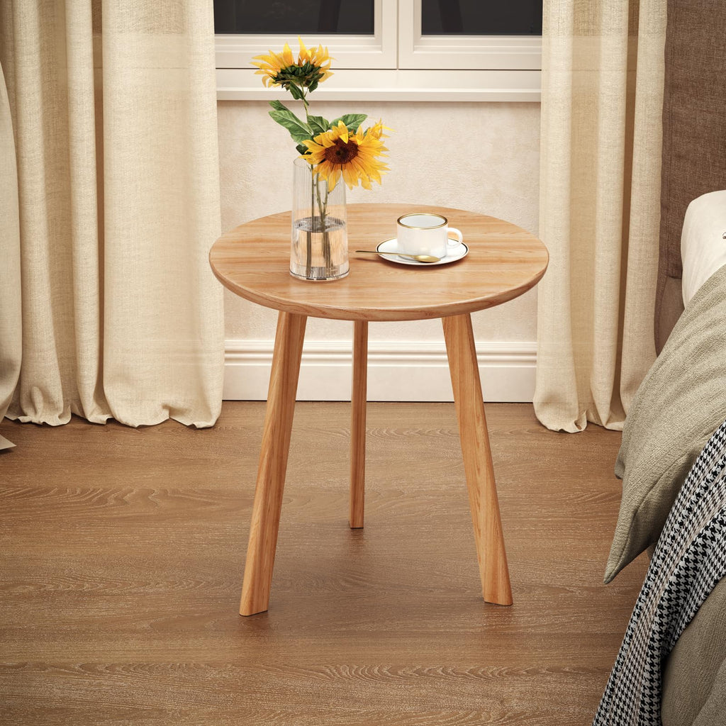Wayshome Small Round Side Table, Bedside Table with Three Solid Wood Legs, Wood End Tables Living Room