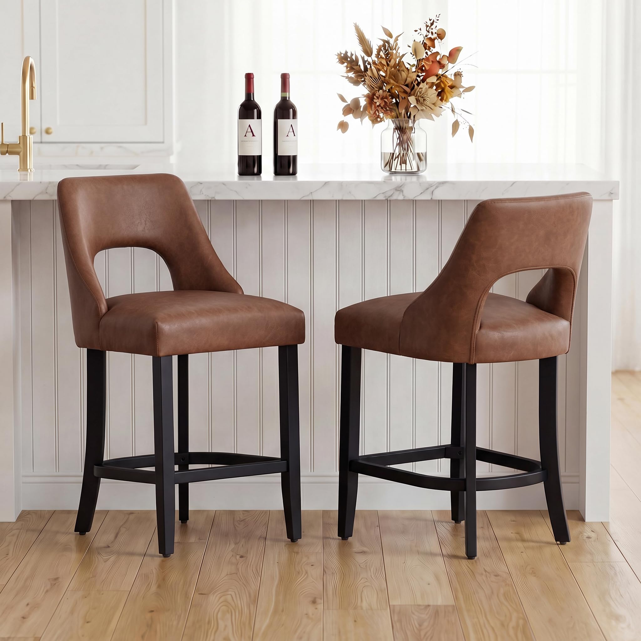 UVV Bar Stools, Upholstered Counter Height Bar Stools, Modern Counter Stools with Wood Legs for Kitchen Island Dining Room Bar