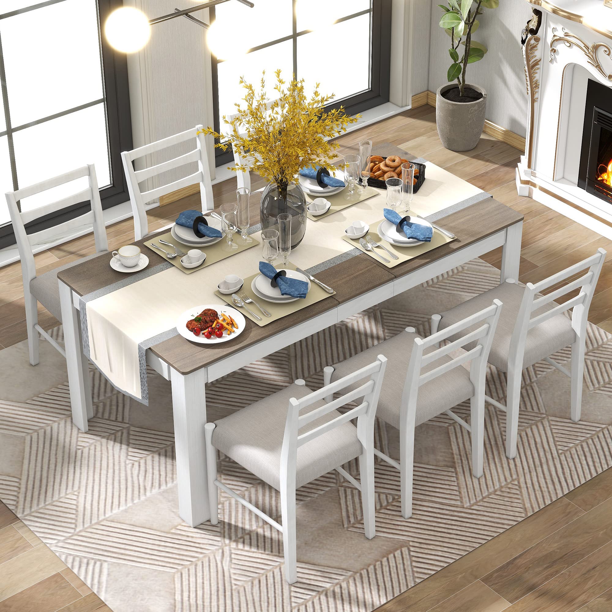 XD Designs 6-Piece Farmhouse Dining Set with Bench & Chairs