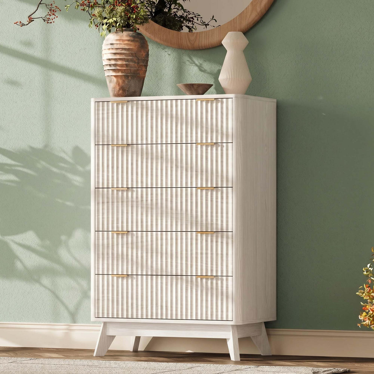 TROJM Fluted Curved-Edge Bedroom Dresser with Storage Drawers