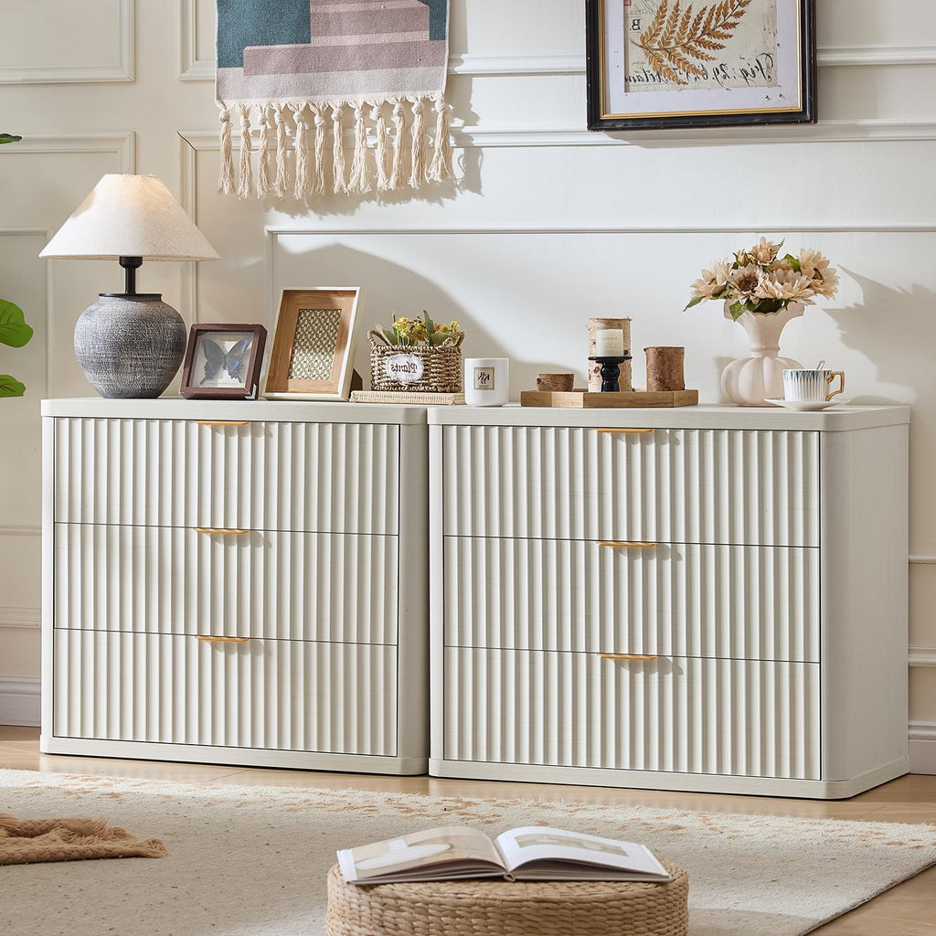 LEYAOYAO Wide Fluted Nightstand for Large Spaces