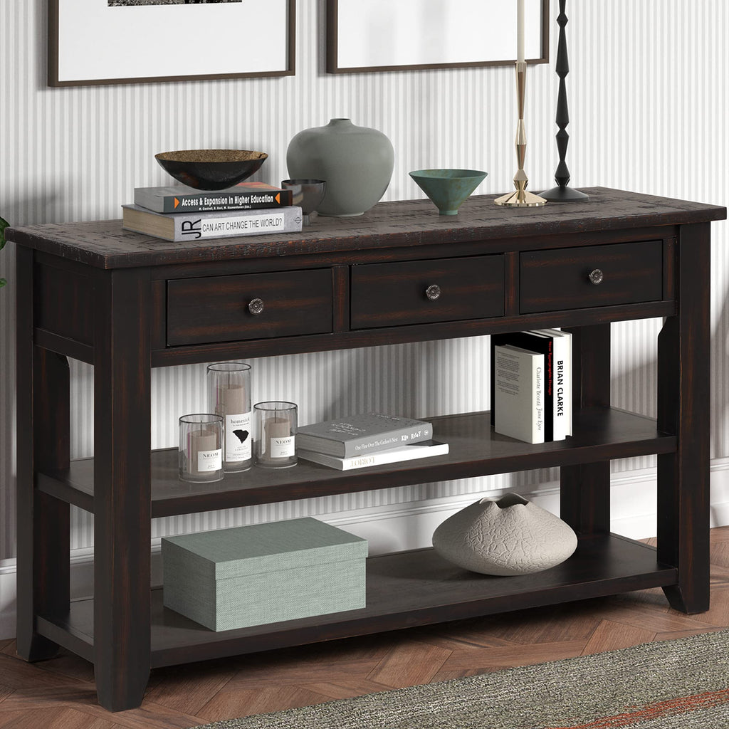Farmhouse Wood Entryway Console Table 48-Inch Modern Sofa Entry Table with Drawers and Storage Shelves for Entrance Living Room