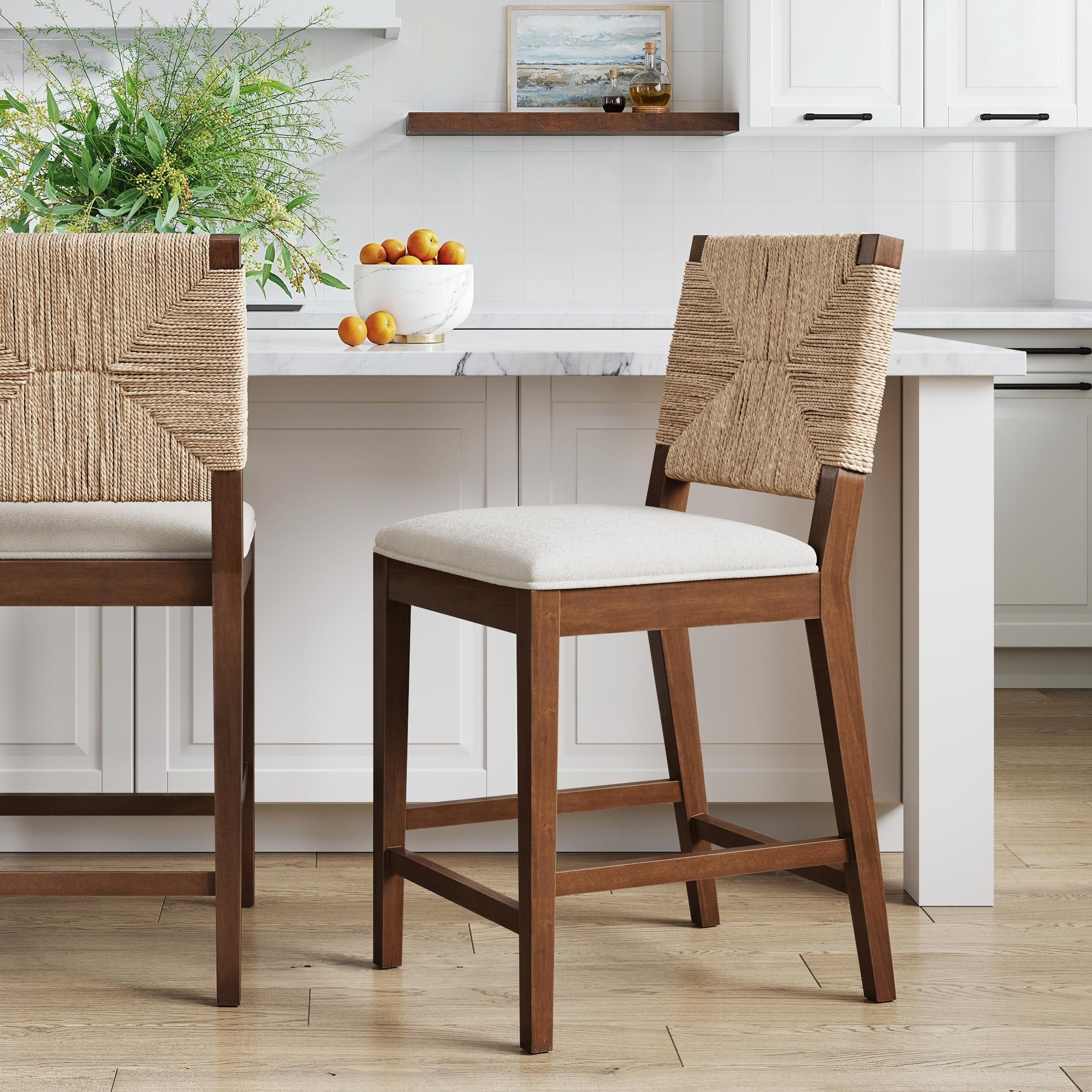 Nathan James Bohemian Bouclé Upholstered Bar Stool