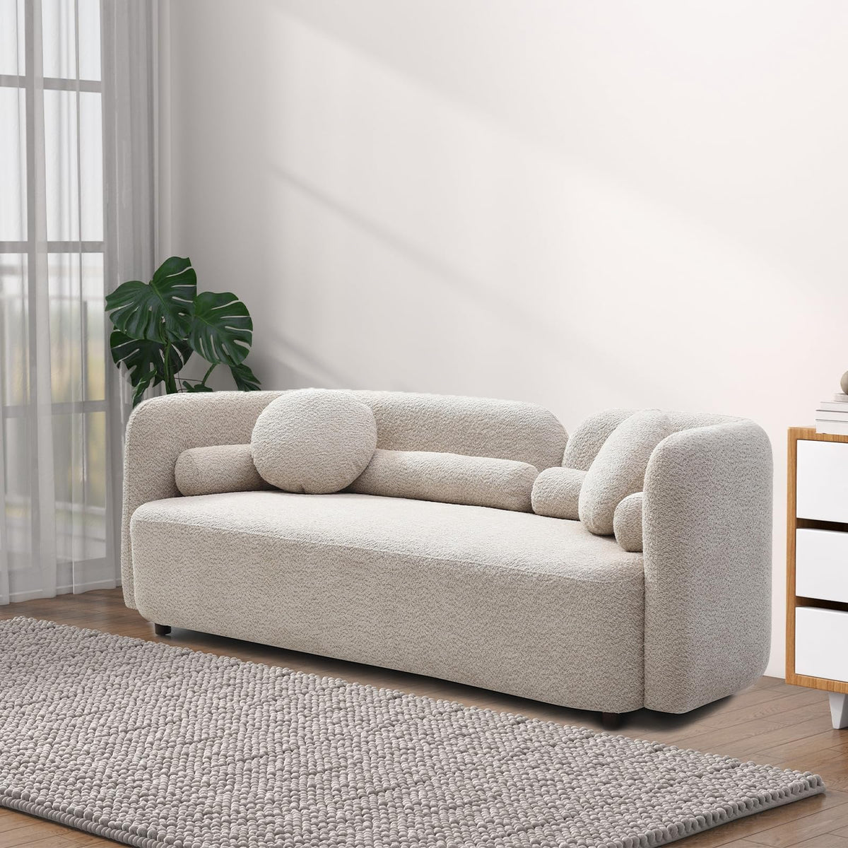 Modern Japandi Boucle Sofa Couch with Curved Silhouette, Upholstered Cloud Seating for Living Room, Apartment, Office, Lounge,Deep Seat Sectional Accent Furniture