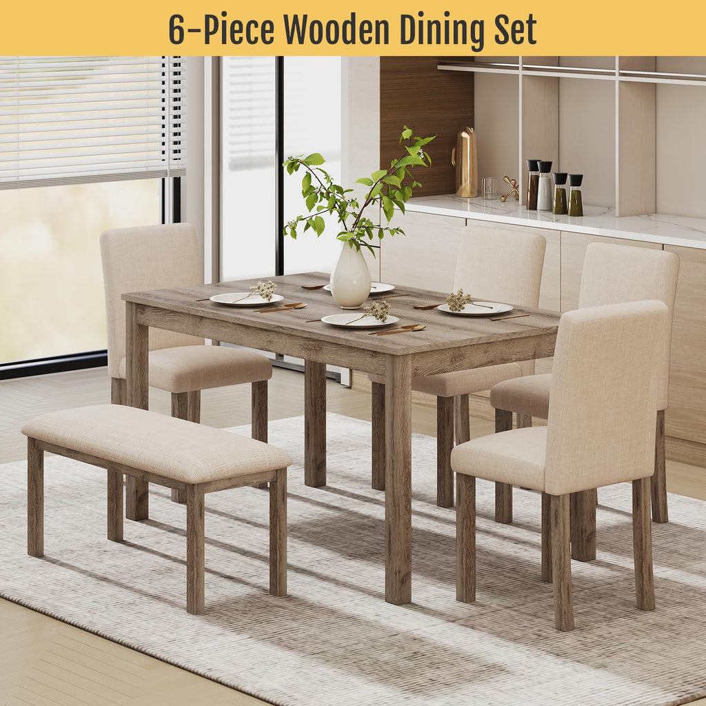 Zevemomo 6-Piece Wooden Dining Set