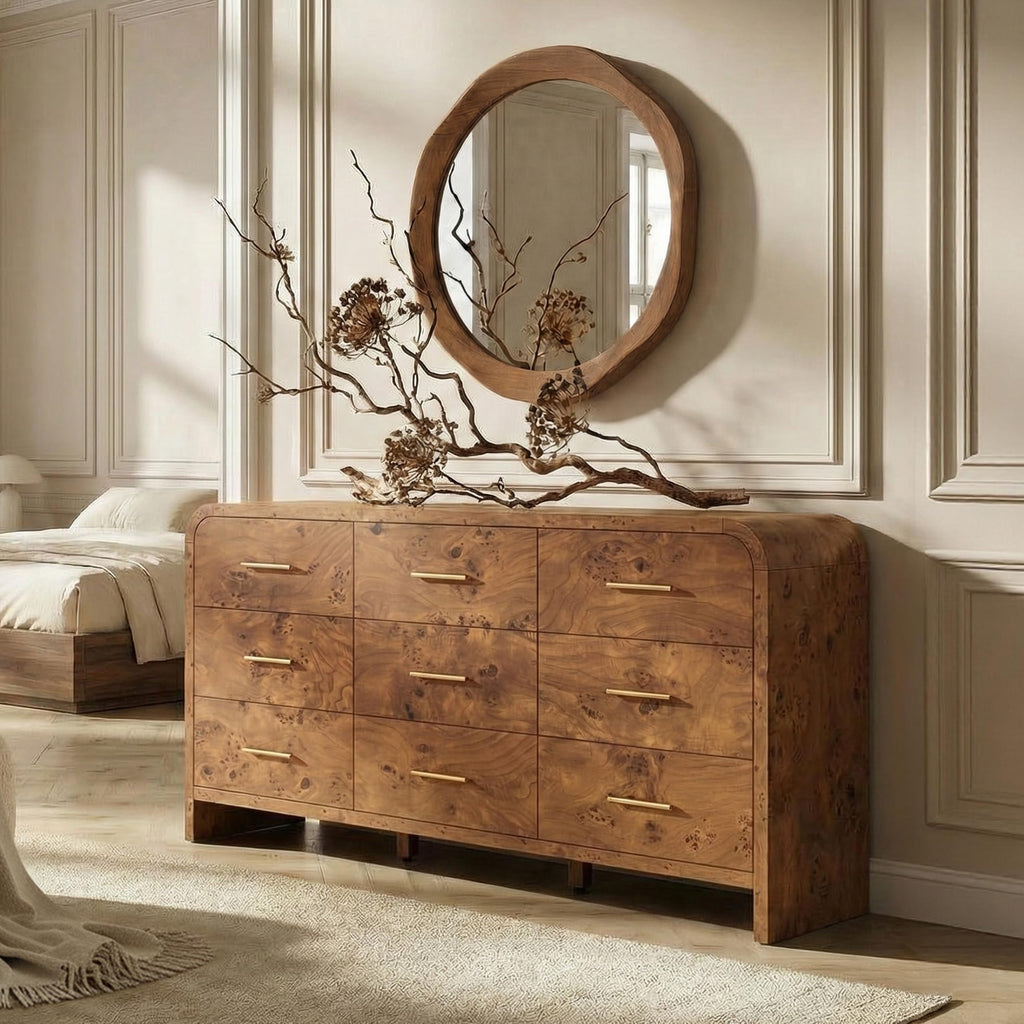 EliteSet Curved Dresser for Bedroom, 63" Large Modern Chest of Drawers, Vanity Desk TV Stand for Living Room, Closet Storage Drawers Organizer Furniture, Nursery, Hallway