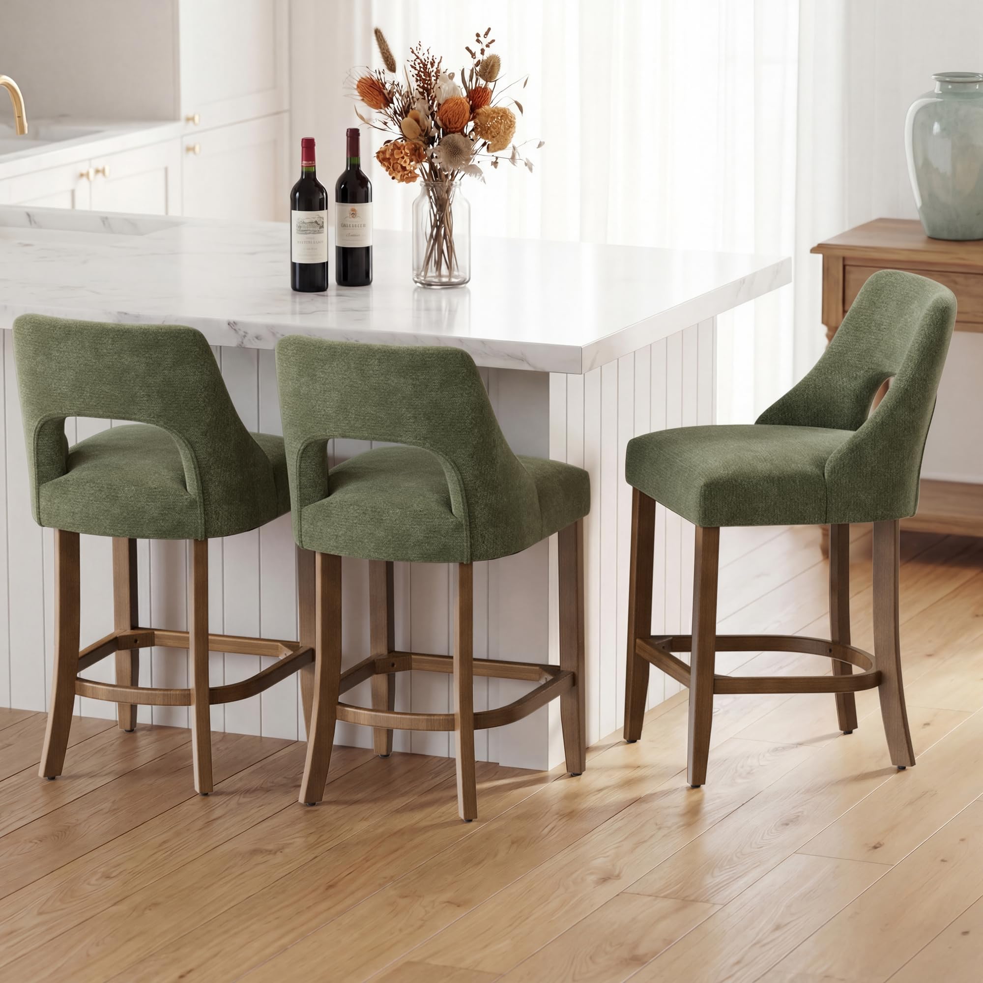 UVV Bar Stools, Upholstered Counter Height Bar Stools, Modern Counter Stools with Wood Legs for Kitchen Island Dining Room Bar