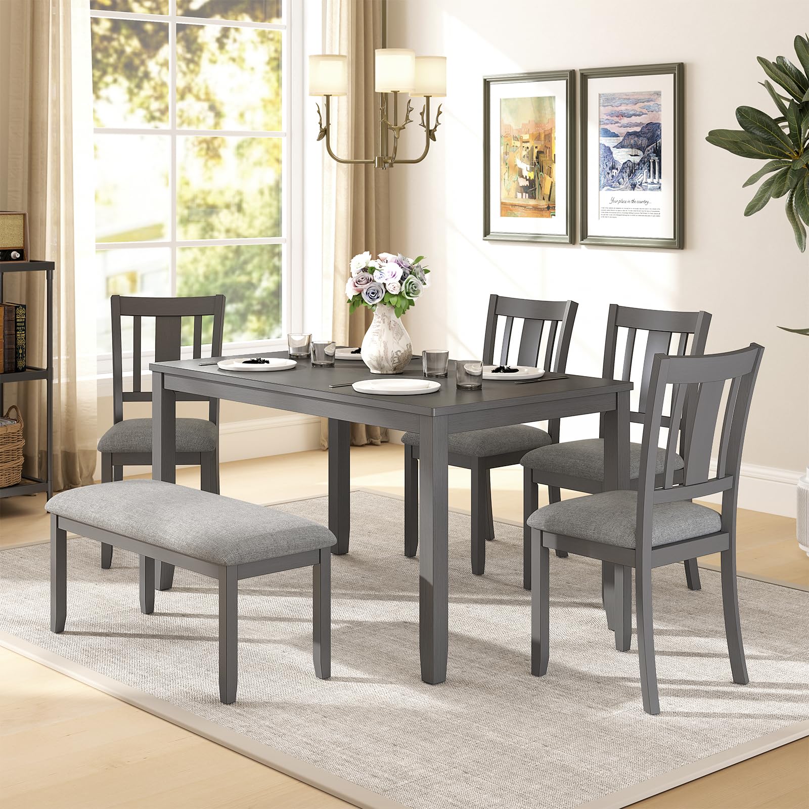 Zevemomo 6-Piece Wooden Dining Set