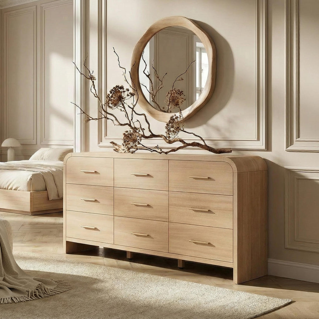 EliteSet Curved Dresser for Bedroom, 63" Large Modern Chest of Drawers, Vanity Desk TV Stand for Living Room, Closet Storage Drawers Organizer Furniture, Nursery, Hallway
