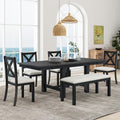 XD Designs Farmhouse 6-Piece Dining Room Table Set, Simple Wooden Dining Table with PU Cushion Chair and Bench, Rustic Kitchen Dining Room Set for 4-6 Persons