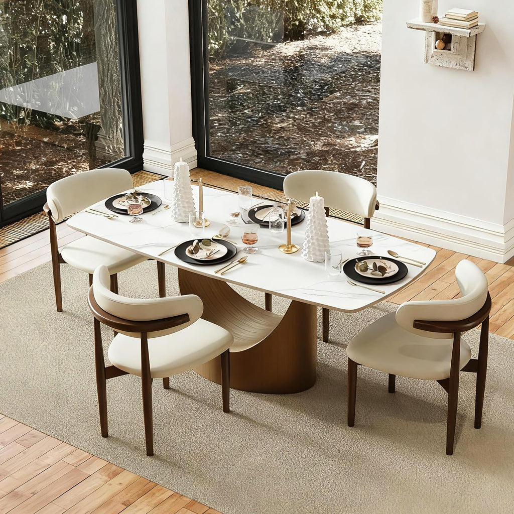 POVISON Modern Dining Table Marble White Black Bronze for Dining Room Kitchen